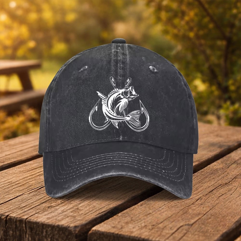 Fishing Hook Size - Gorra de béisbol vintage lavada con